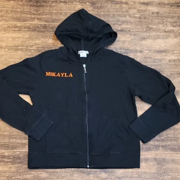 Custom-made MIKAYLA crystal basketball youth XL black hooded jacket Like New - Picture 3 of 6
